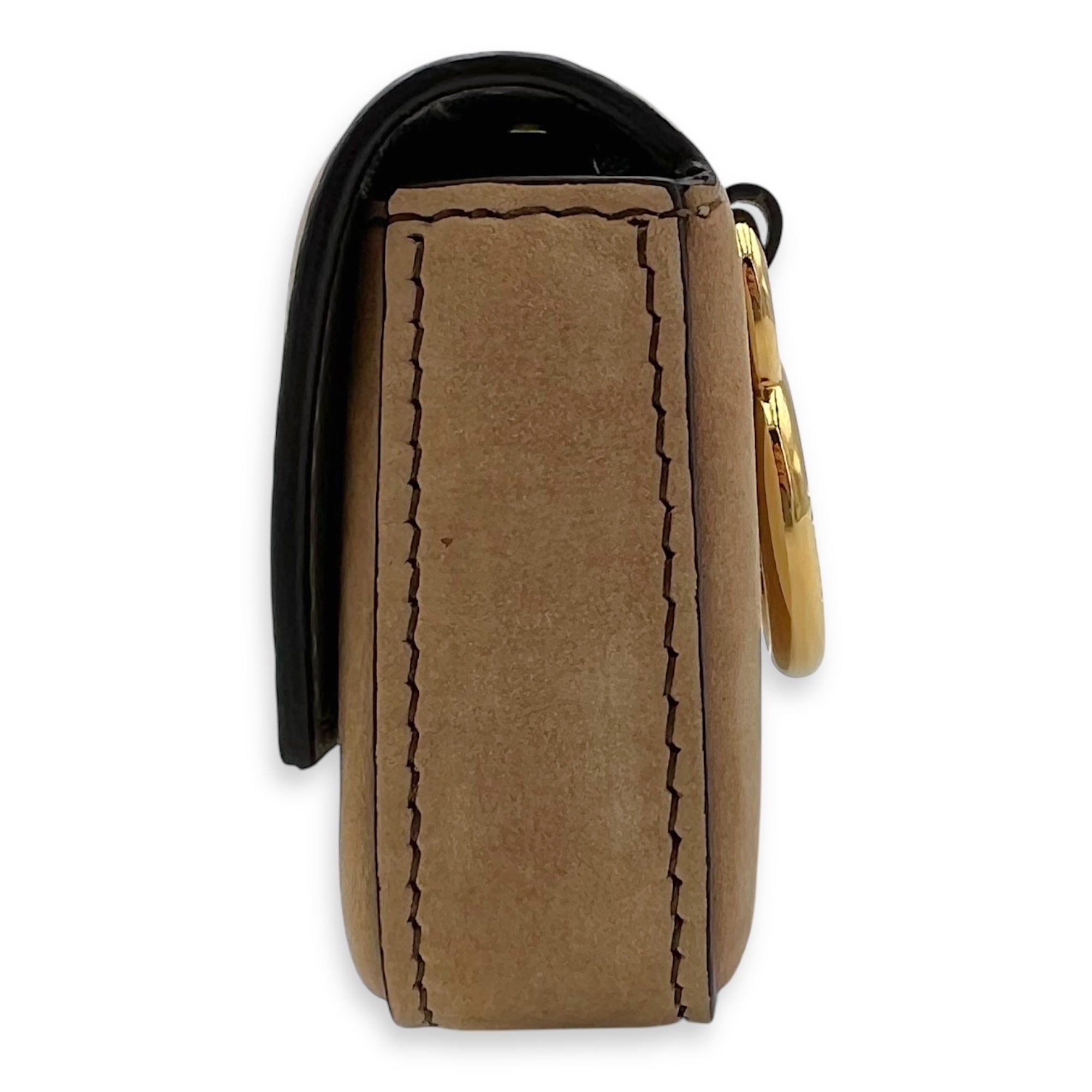Fendi Baguette Nano Brown Crossbody Bag in Suede Leather, Gold hardware_3