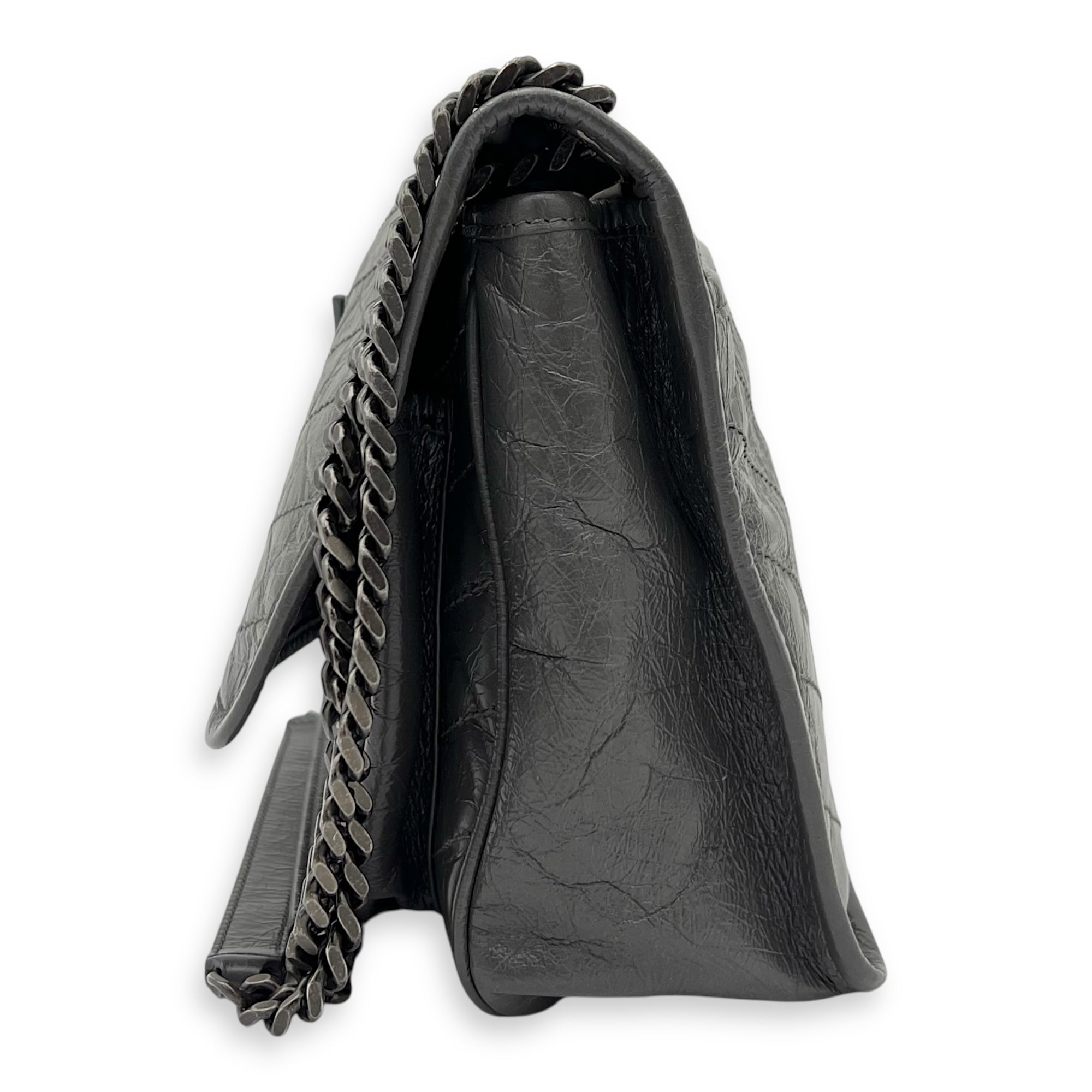 Saint Laurent Niki Shoulder Bag Grey in Calfskin, Ruthenium hardware_3