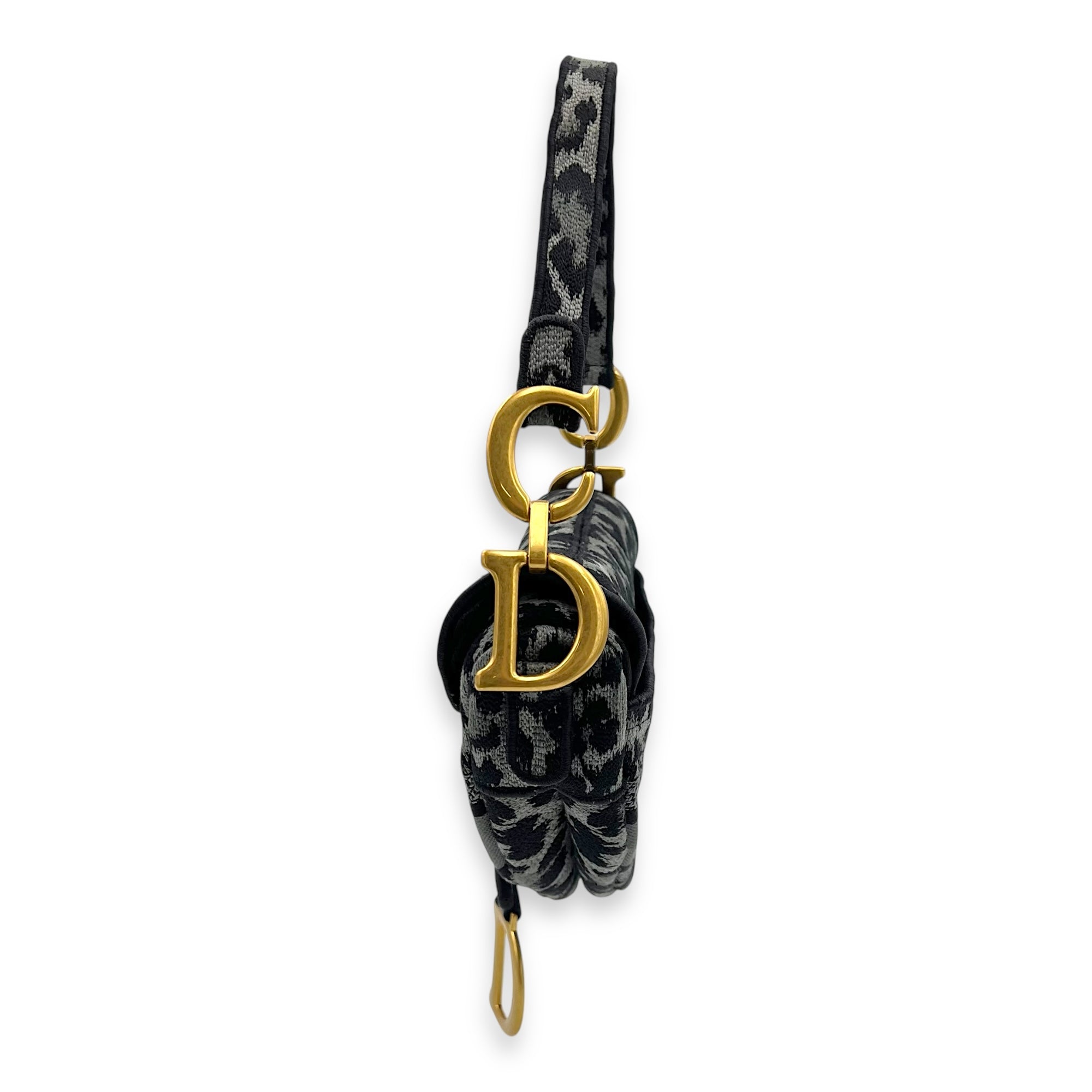 Dior Saddle Grey Shoulder Bag in Jacquard, Gold hardware_3