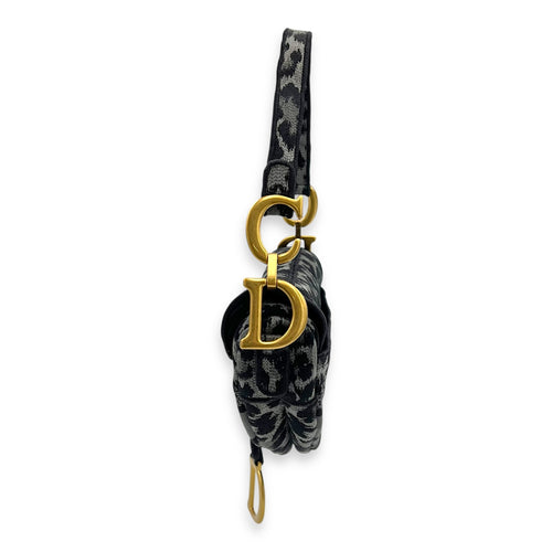 Dior Saddle Grey Shoulder Bag in Jacquard, Gold hardware_3