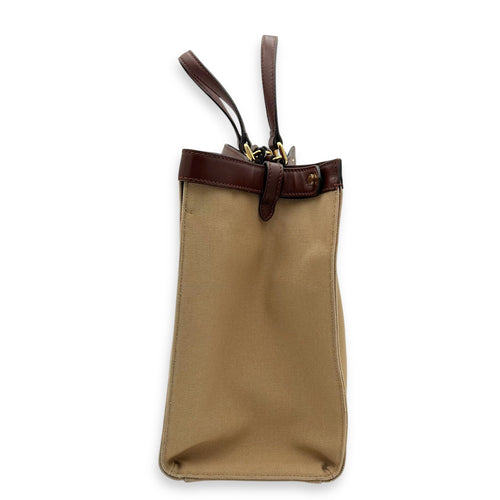 Fendi Peekaboo Brown Top Handle Bag in Canvas, Gold hardware_3
