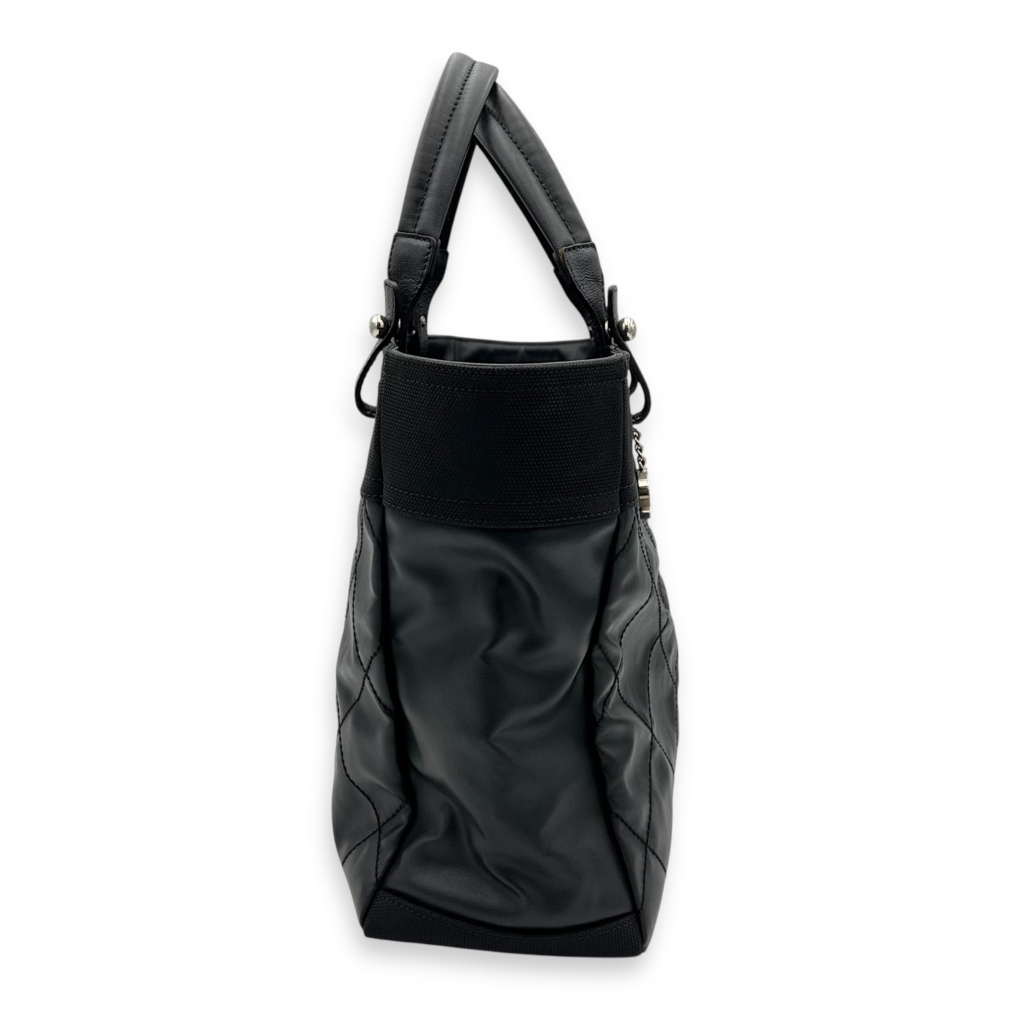 Chanel Paris Biarritz Tote Bag Black in Coated Canvas, Silver hardware_3
