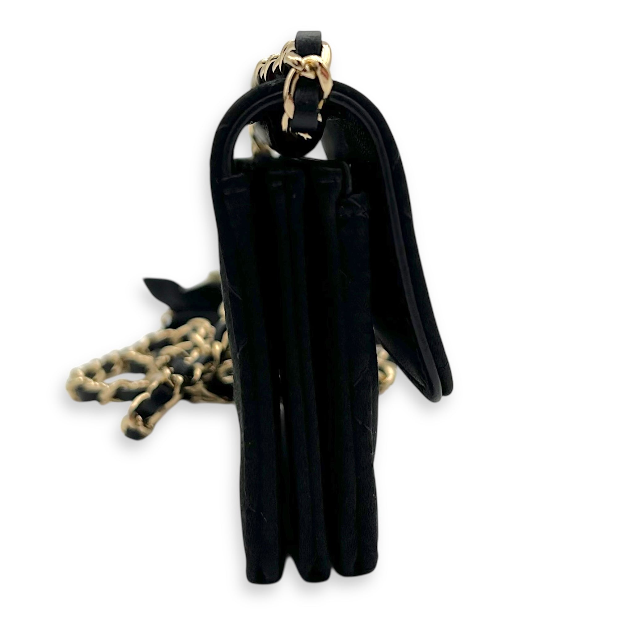 Chanel VIP Gift CC Wallet On Chain Black in Satin, Gold hardware_3