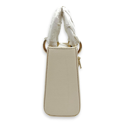 Dior Lady Dior Top Handle Bag Mini White in Lizard, Gold hardware_3