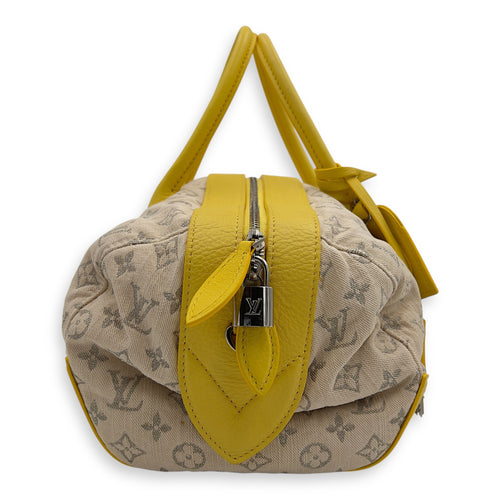 Louis Vuitton Speedy Round Beige Shoulder Bag in Denim, Gold hardware_3