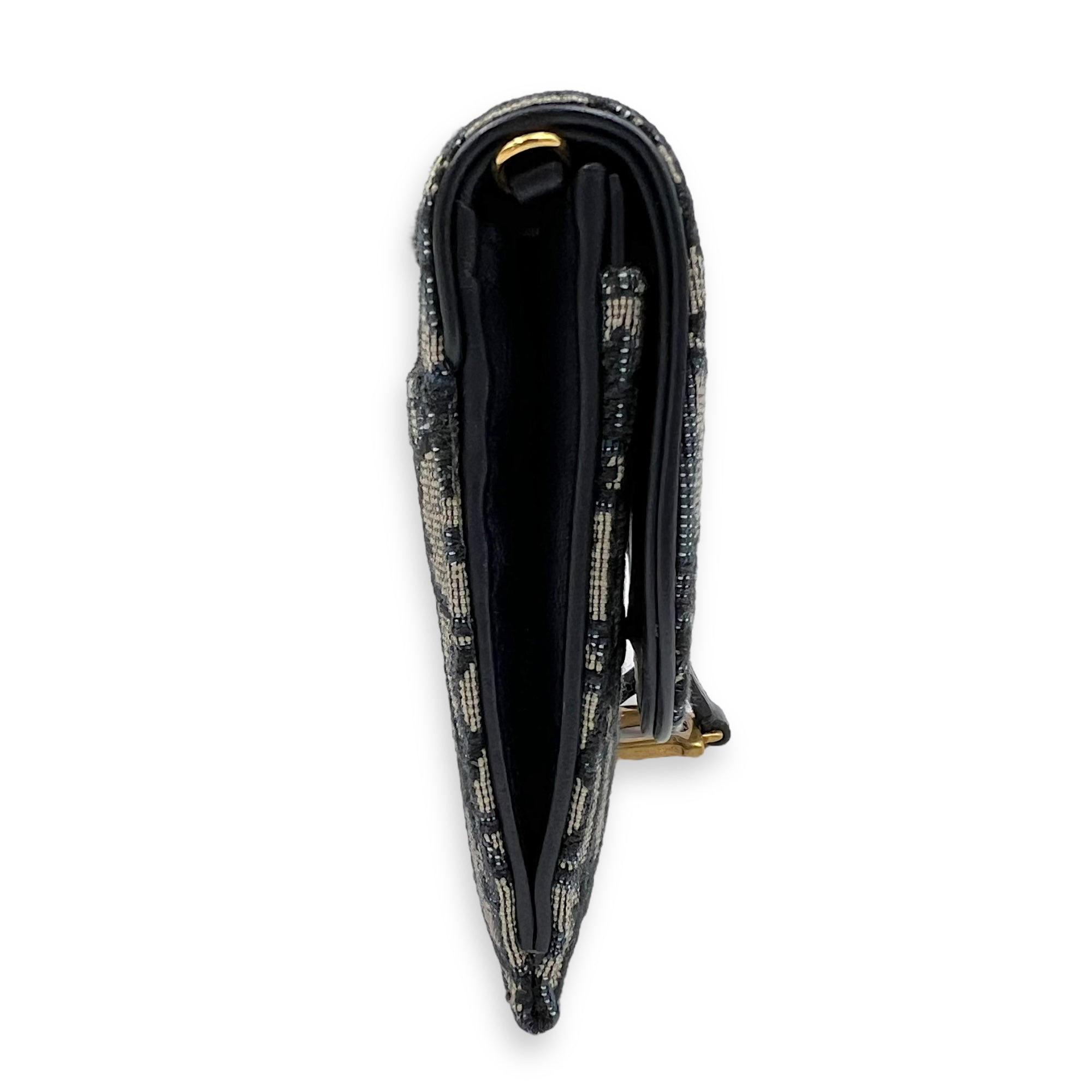 Dior Saddle Blue Wallet On Chain in Jacquard, Gold hardware_3