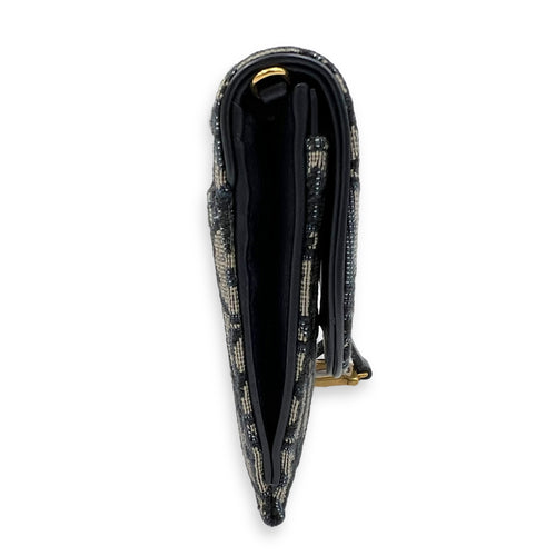 Dior Saddle Blue Wallet On Chain in Jacquard, Gold hardware_3