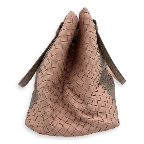 Bottega Veneta Intrecciato Top Handle Bag Pink in Lambskin, Gunmetal hardware_5