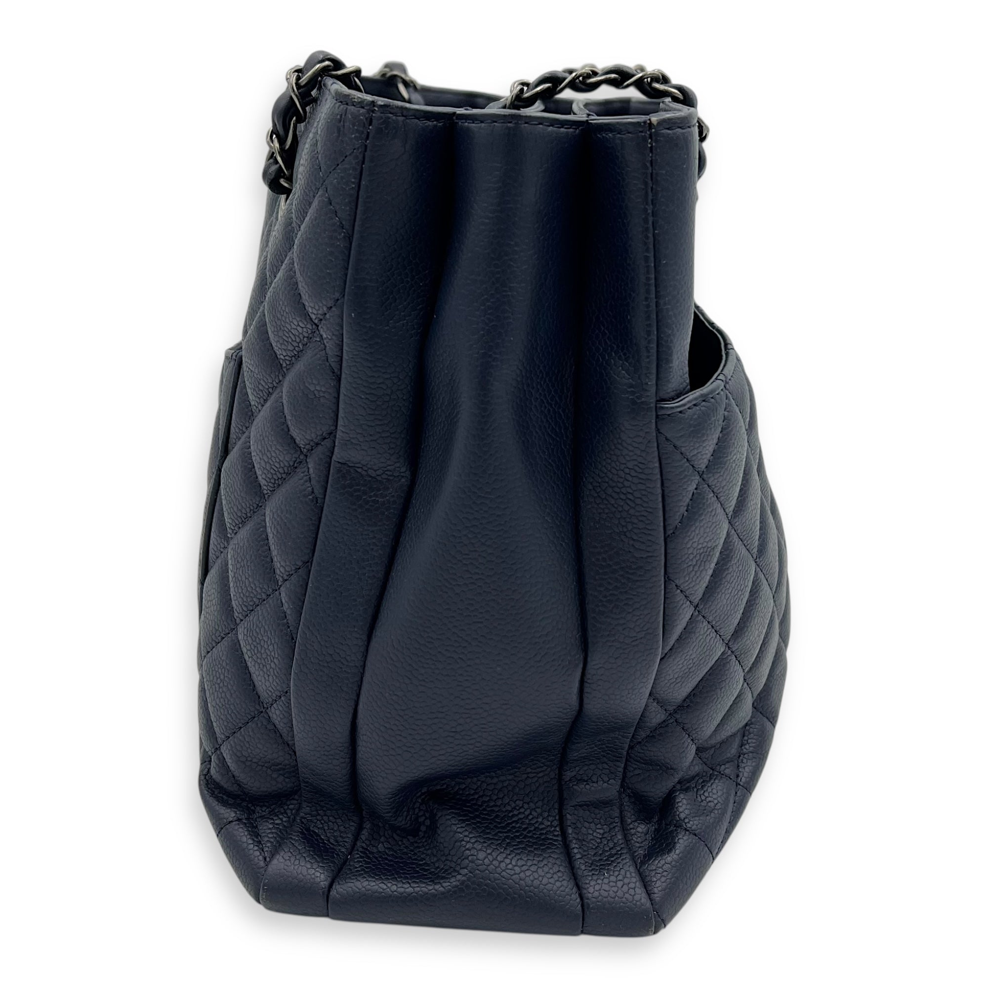 Chanel CC Tote Bag Blue in Caviar Leather, Ruthenium hardware_3