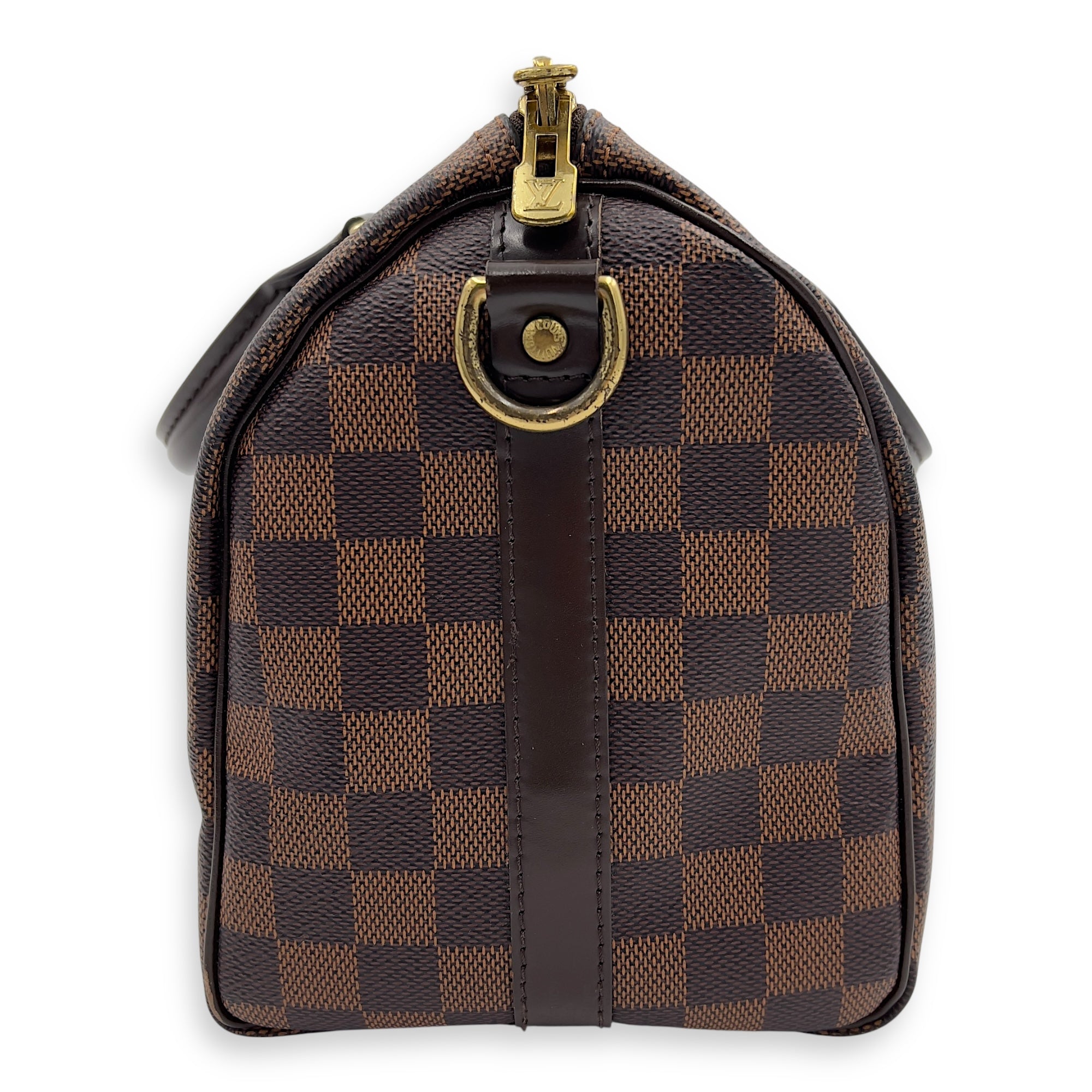 Louis Vuitton Speedy Bandouliere Top Handle Bag Brown in Coated Canvas, Gold hardware_3
