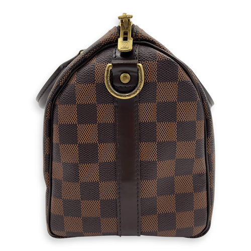 Louis Vuitton Speedy Bandouliere Top Handle Bag Brown in Coated Canvas, Gold hardware_3