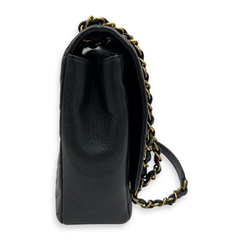 Chanel Diagonal Quilted Shoulder Bag Black in Goat Leather, Gold hardware_5