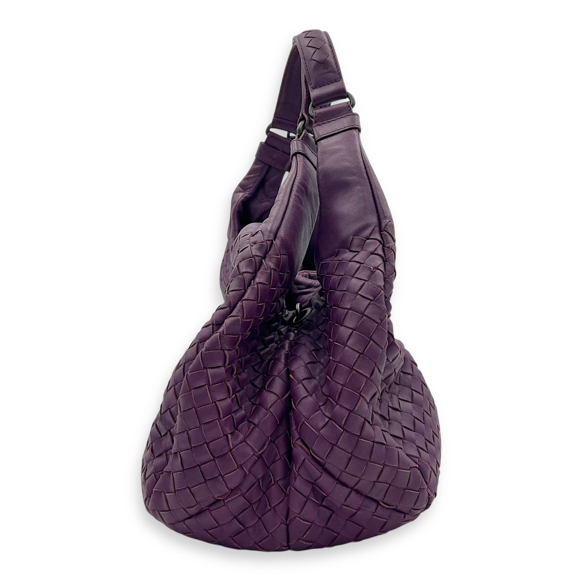 Bottega Veneta Intrecciato Hobo Purple in Nappa Leather, Gunmetal hardware_3