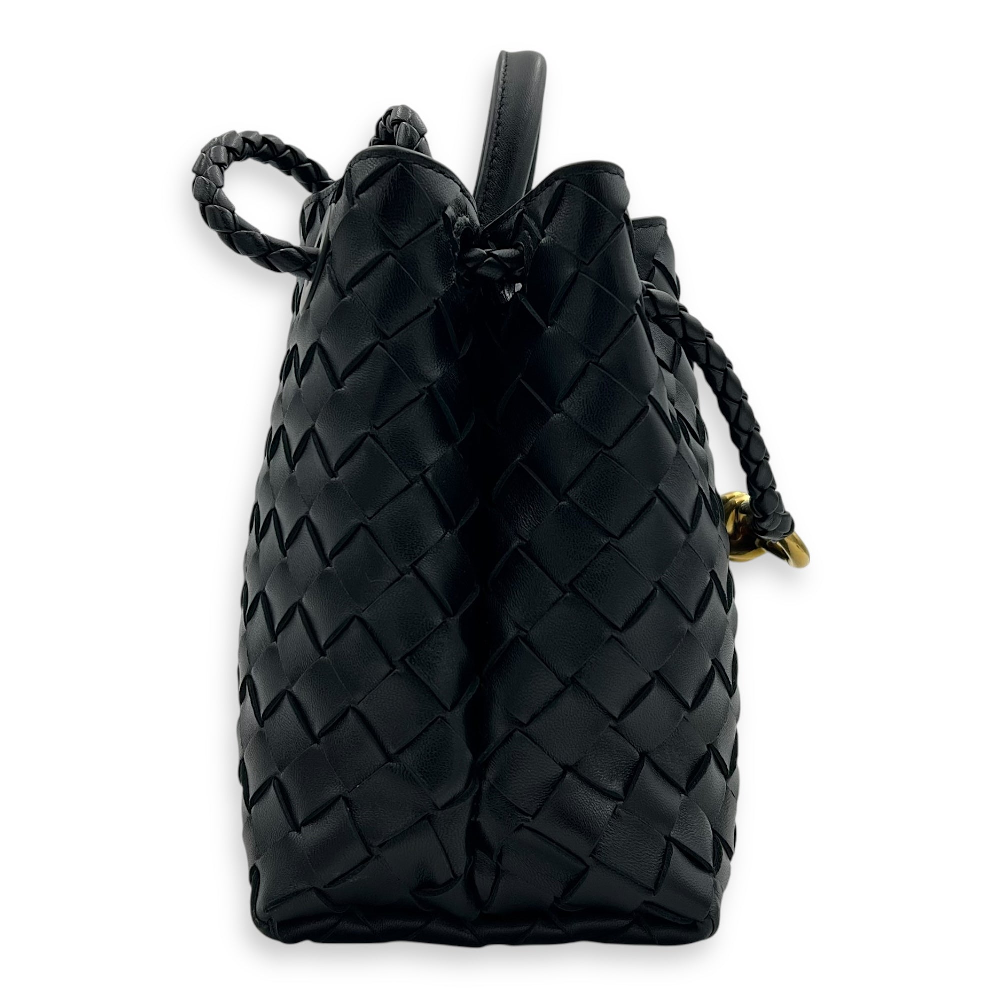 Bottega Veneta Andiamo Small Black Top Handle Bag in Calfskin, Gold hardware_3