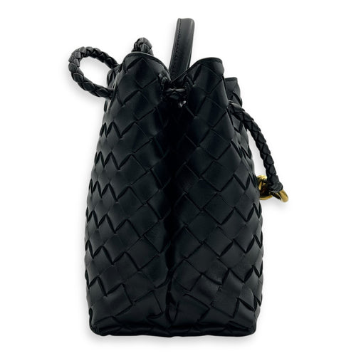 Bottega Veneta Andiamo Small Black Top Handle Bag in Calfskin, Gold hardware_3