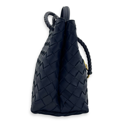Bottega Veneta Andiamo Small Blue Top Handle Bag in Calfskin, Gold hardware_3