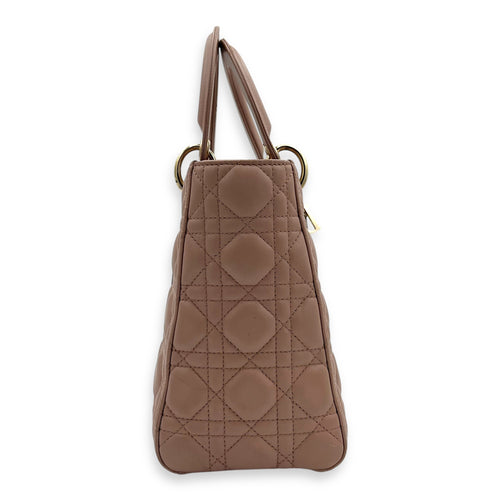 Dior Lady Dior Top Handle Bag Medium Pink in Lambskin, Gold hardware_3