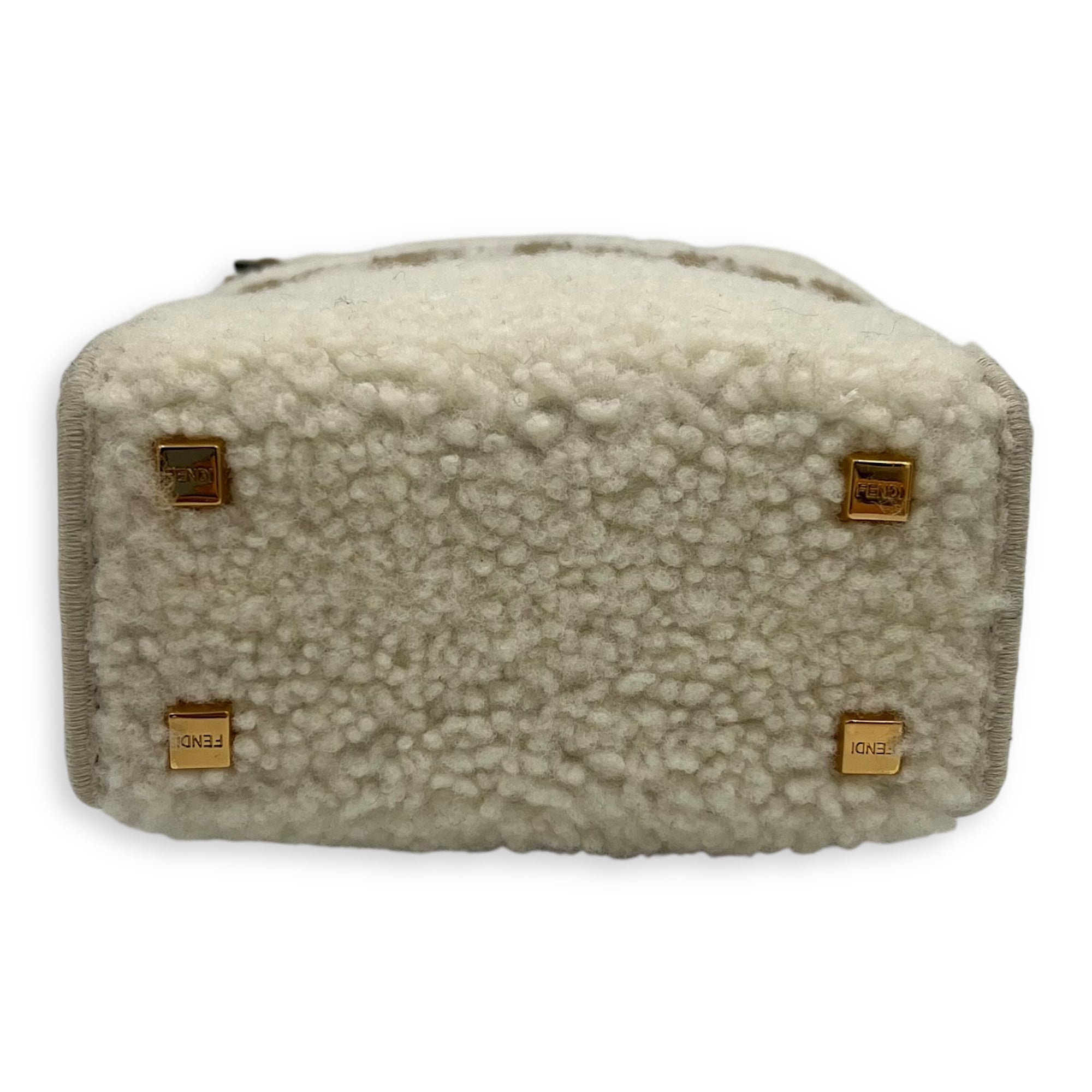 Fendi Sunshine Shoulder Bag White in Faux Fur, Gold hardware_5