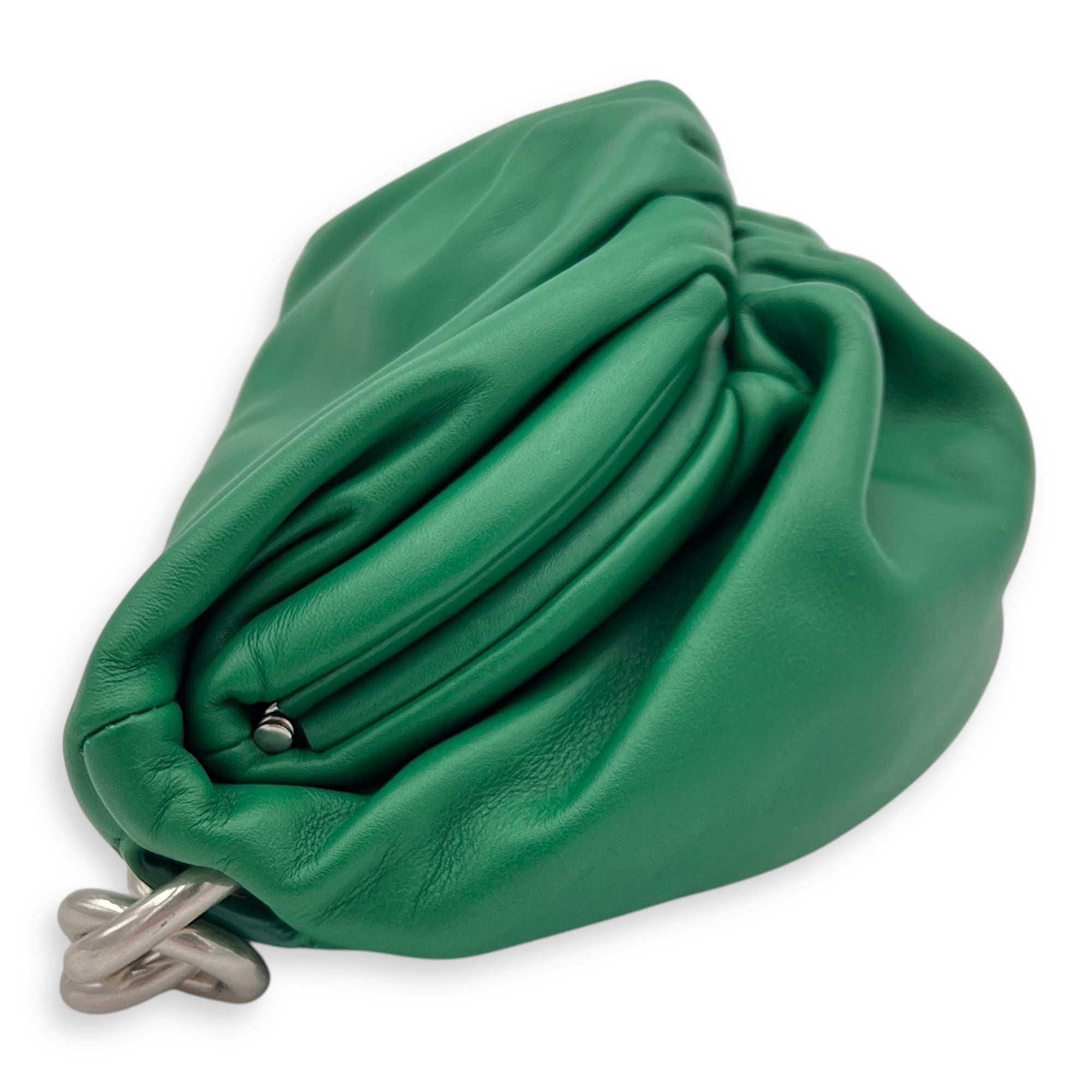 Bottega Veneta Pouch Crossbody Bag Green in Calfskin, Gold hardware_7
