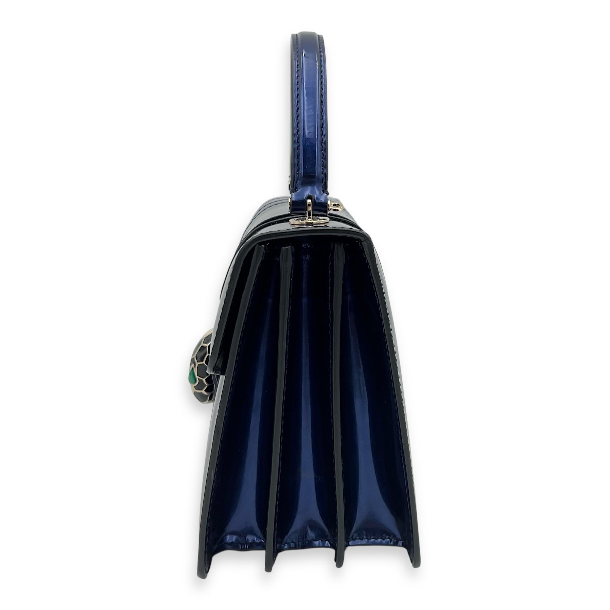 Bvlgari Serpenti Forever Top Handle Bag Blue in Patent Leather, Gold hardware_7