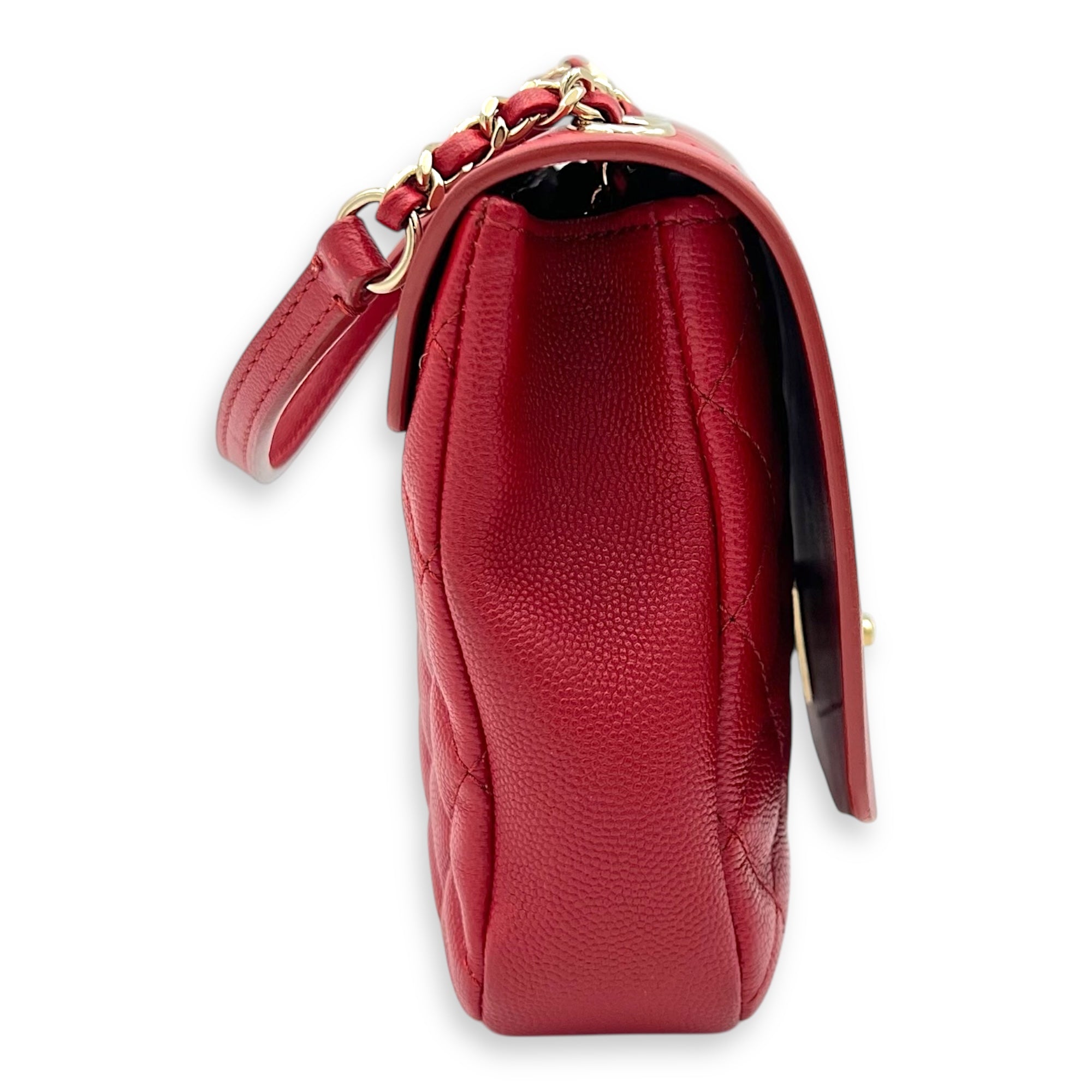 Chanel CC Flap Shoulder Bag Red in Calfskin, Gold hardware_9