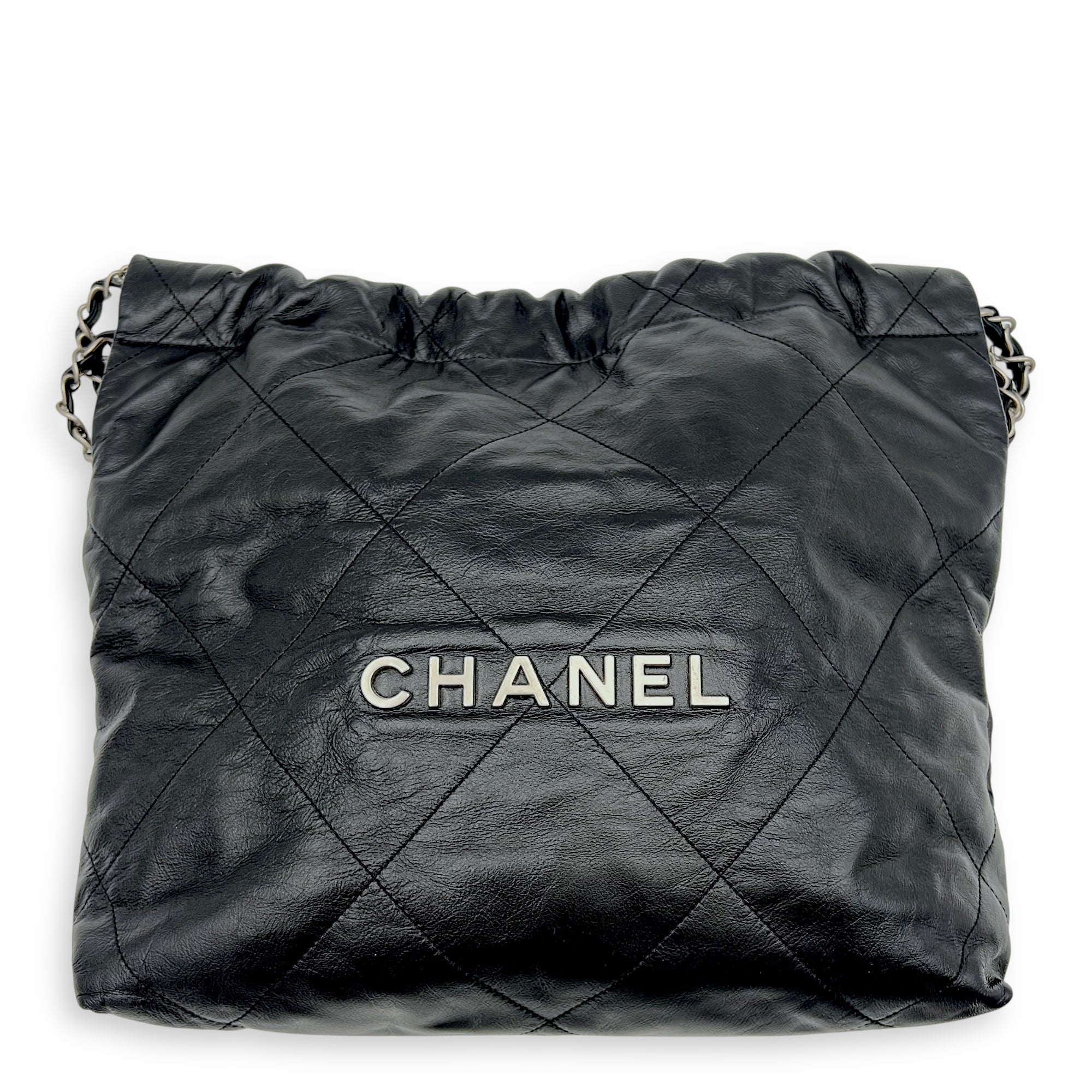 Chanel 22 Tote Shoulder Bag Small Black in Calfskin, Silver hardware_8