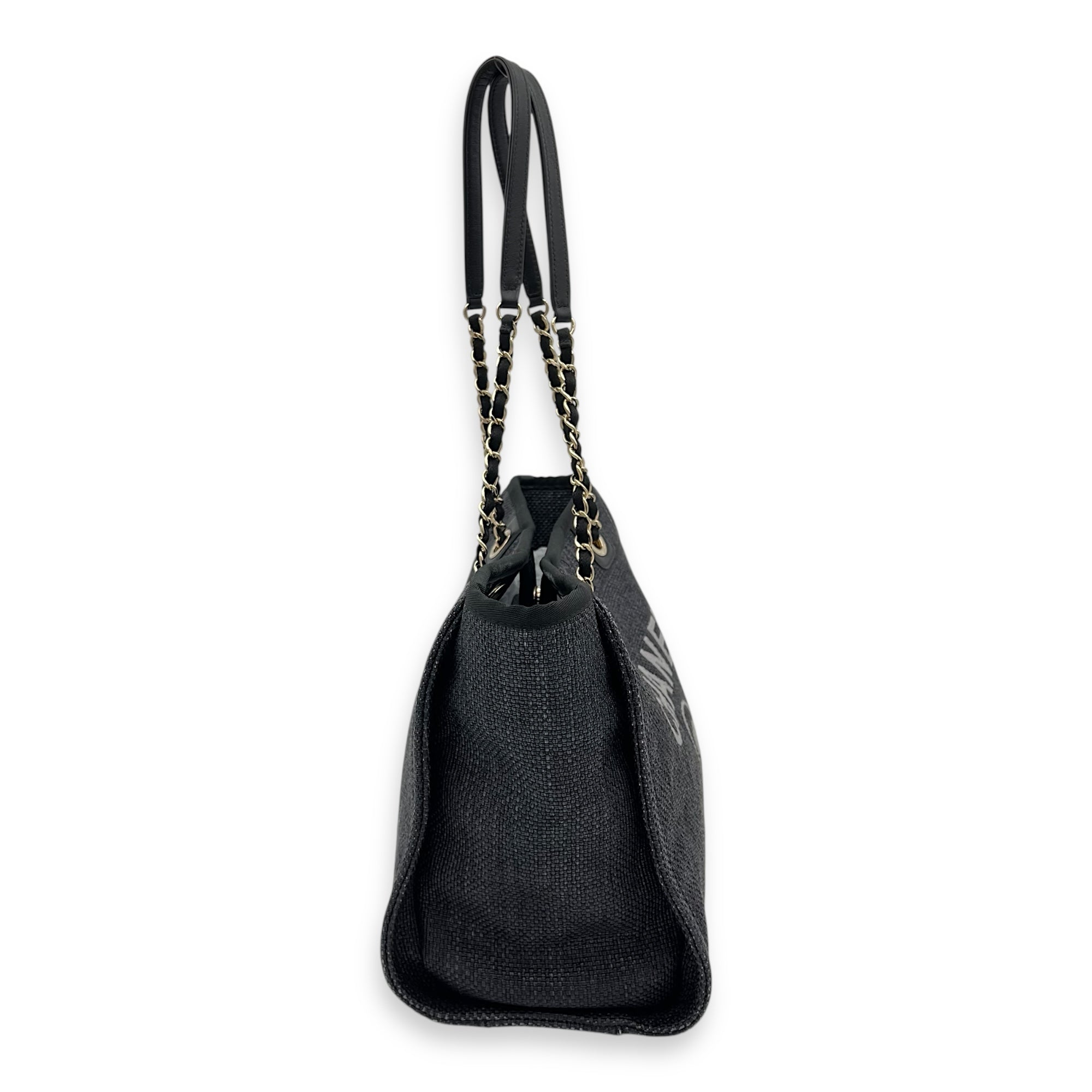 Chanel Deauville Tote Bag Blue in Fabric, Gold hardware_8