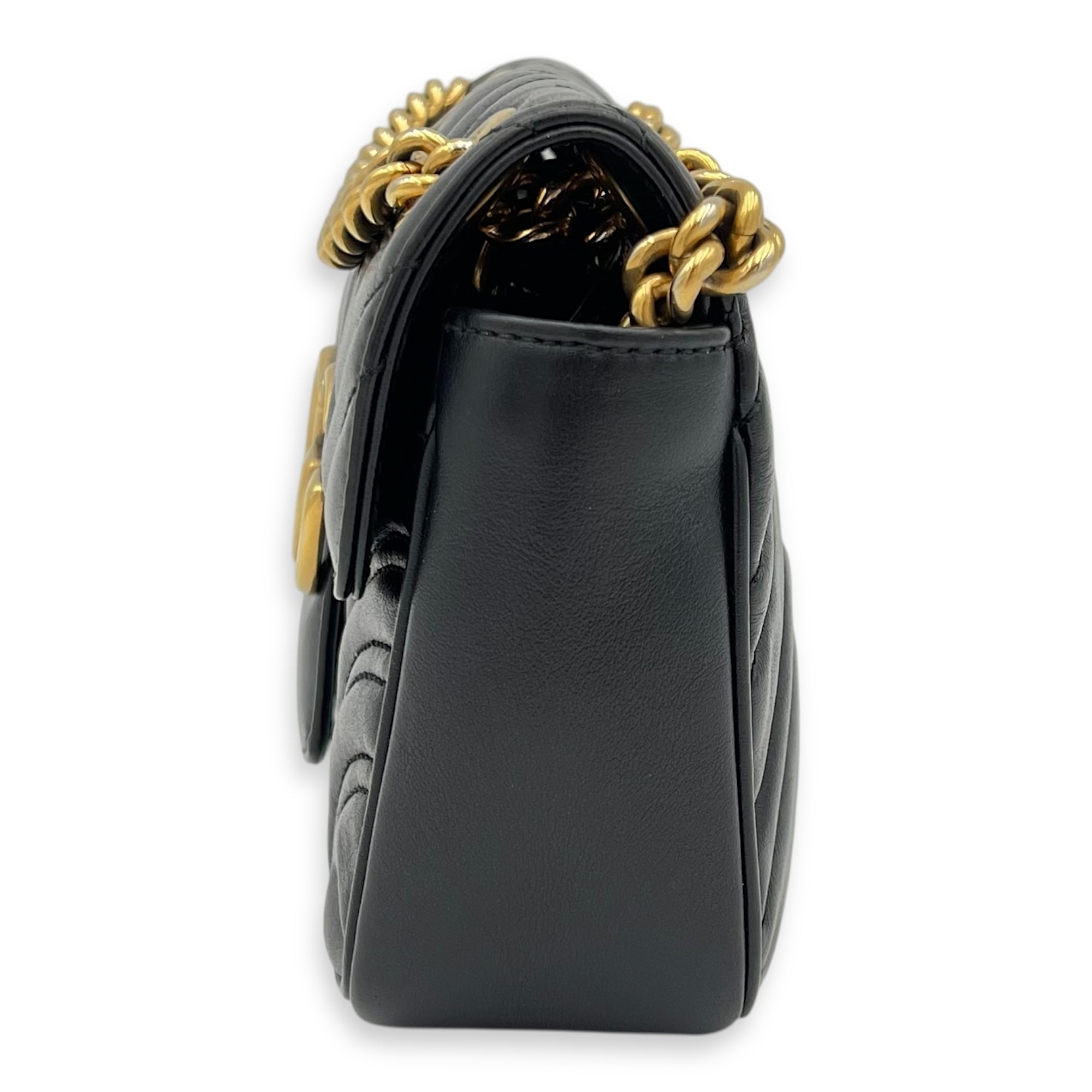 Gucci GG Marmont Shoulder Bag Mini Black in Calfskin, Gold hardware_8