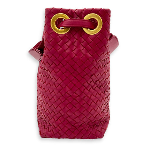 Bottega Veneta Intrecciato Top Handle Bag Red in Calfskin, Gold hardware_8
