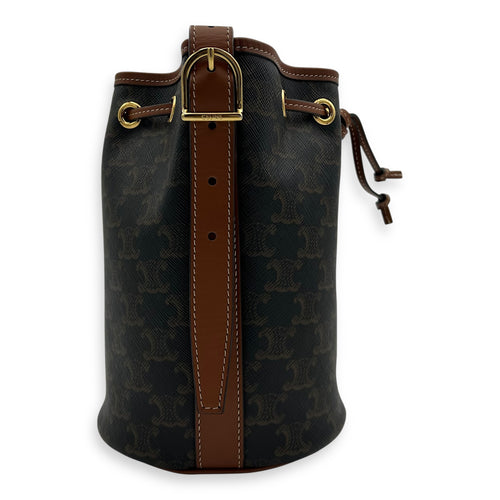 Celine Triomphe Bucket Bag Brown in Coated Canvas, Gold hardware_3