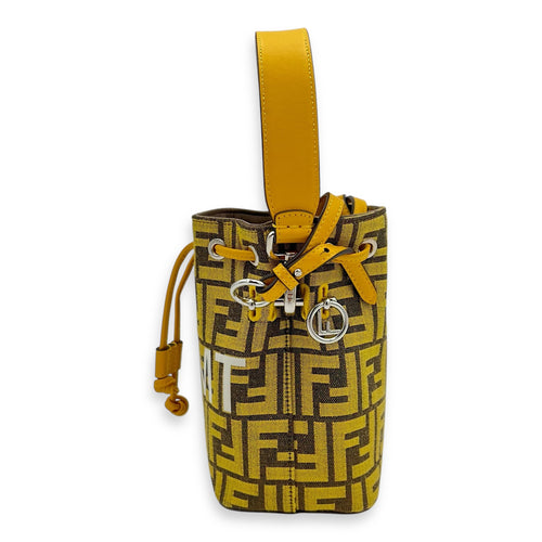 Fendi Mon Tresor Bucket Bag Yellow in Canvas, Silver hardware_8