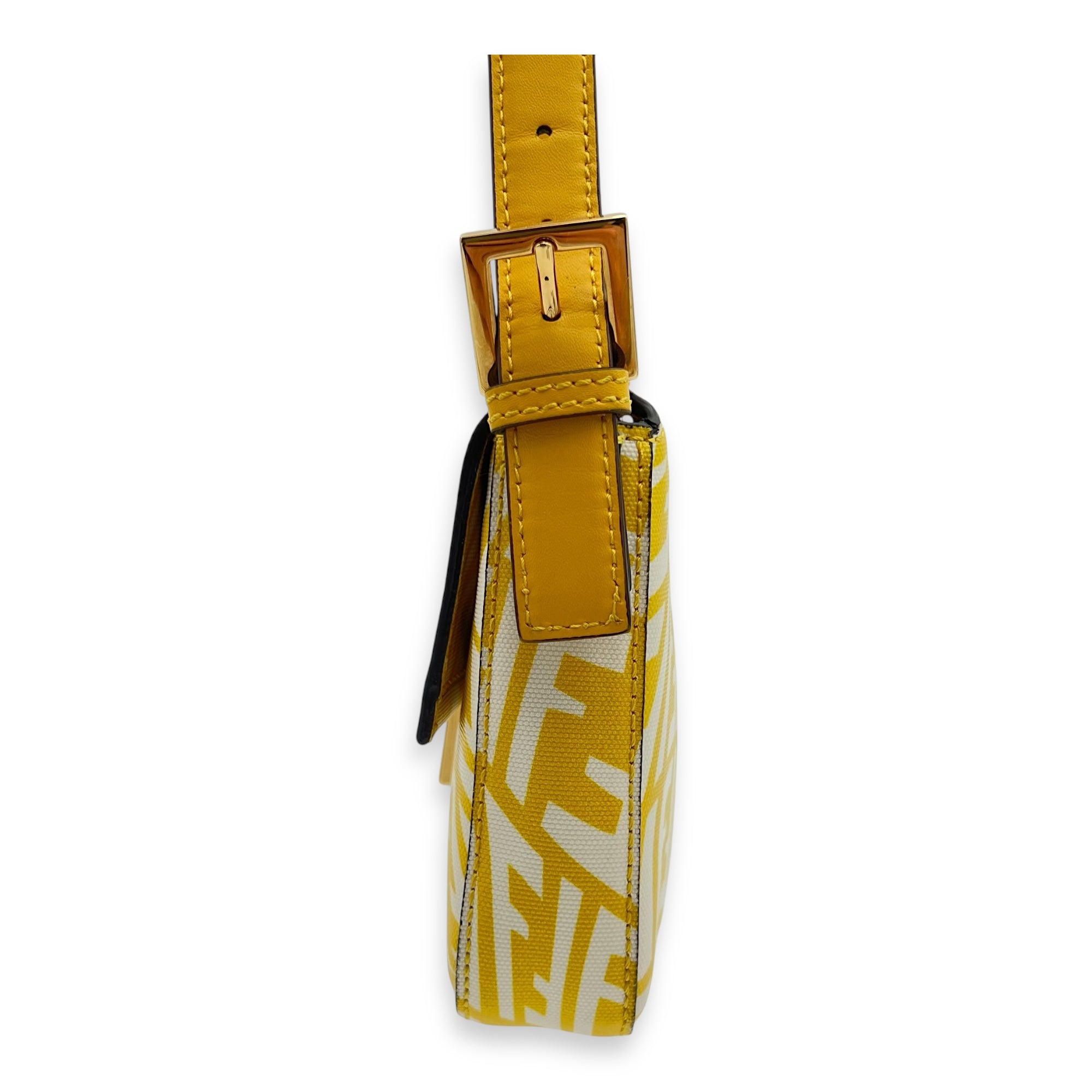 Fendi Baguette Shoulder Bag Yellow in Coated Canvas, Gold hardware_2