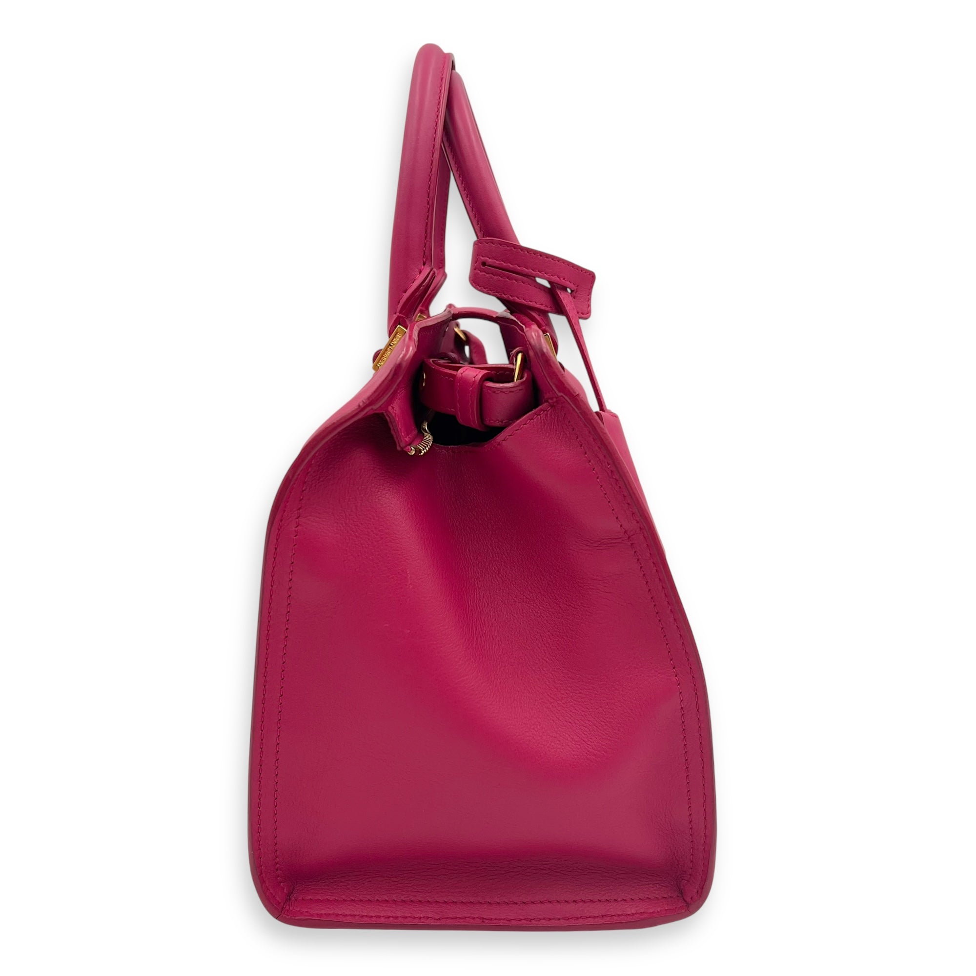 Saint Laurent Chyc Top Handle Bag Pink in Calfskin, Gold hardware_5