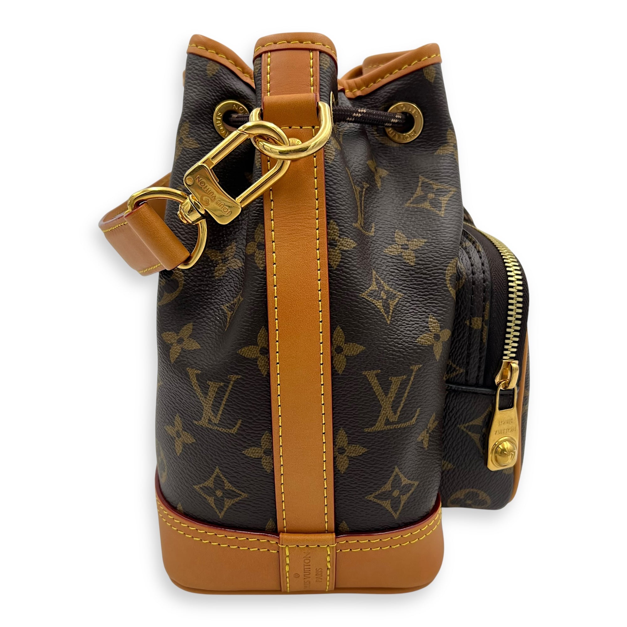 Louis Vuitton Noe Cargo Crossbody Bag Brown in Monogram Coated Canvas, Gold hardware_5