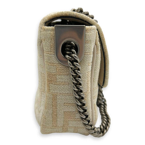 Fendi Baguette Shoulder Bag Beige in Velvet, Silver hardware_5