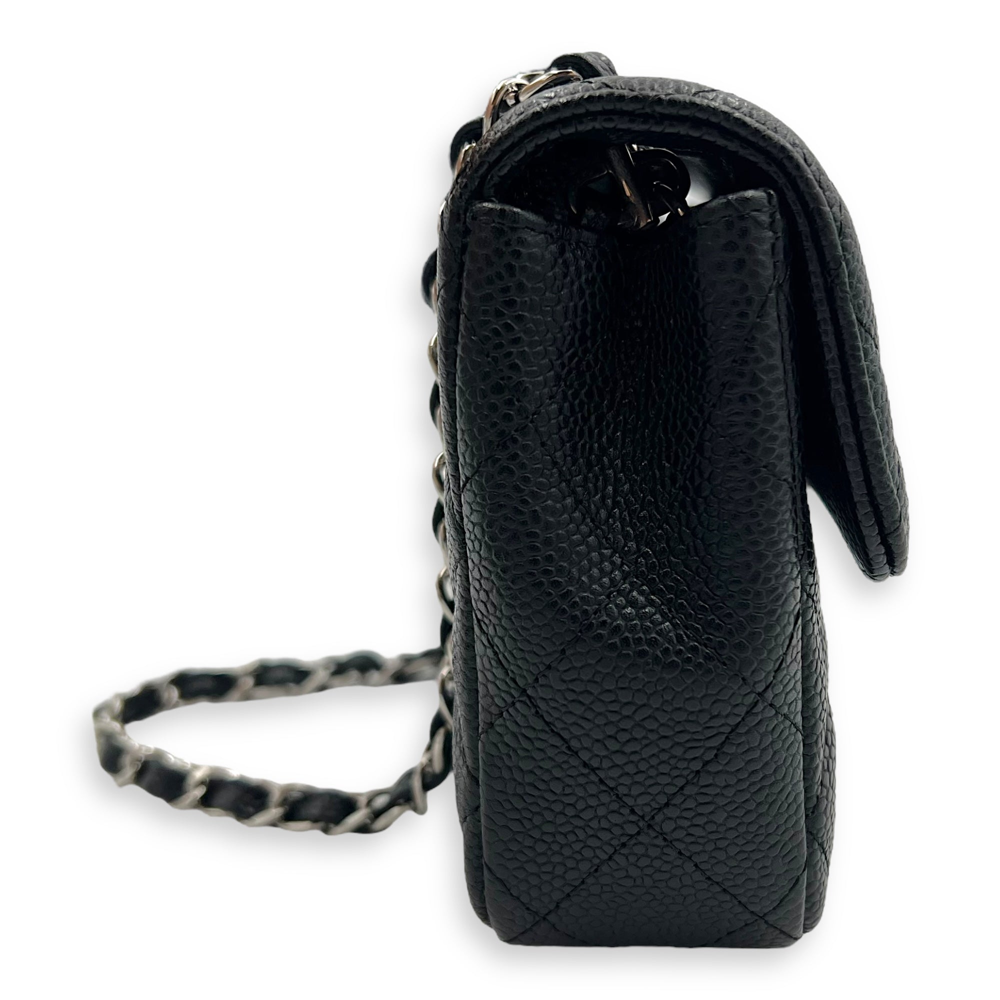Chanel East West Flap Shoulder Bag Black in Caviar Leather, Silver hardware_3
