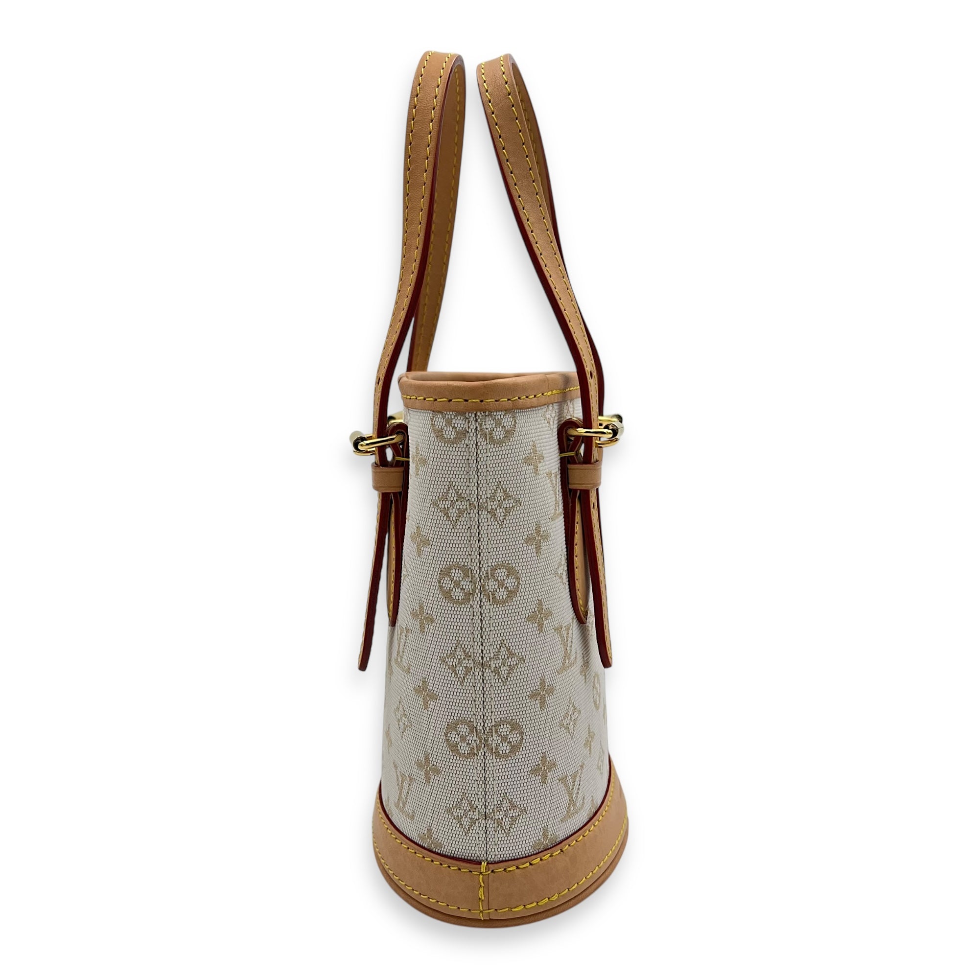 Louis Vuitton Nano White Bucket Bag in Canvas, Gold hardware_3
