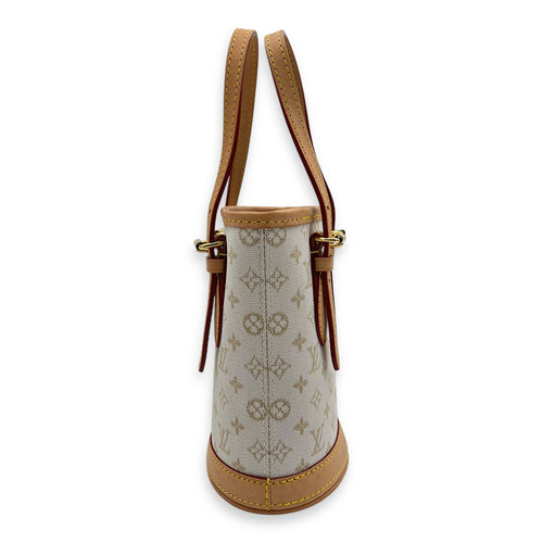 Louis Vuitton Nano White Bucket Bag in Canvas, Gold hardware_3