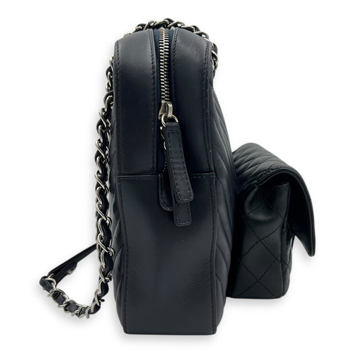 Chanel Paris Hamburg Double Camera Bag With Flap Navy & Black Shoulder Bag in Calfskin, Silver hardware_6