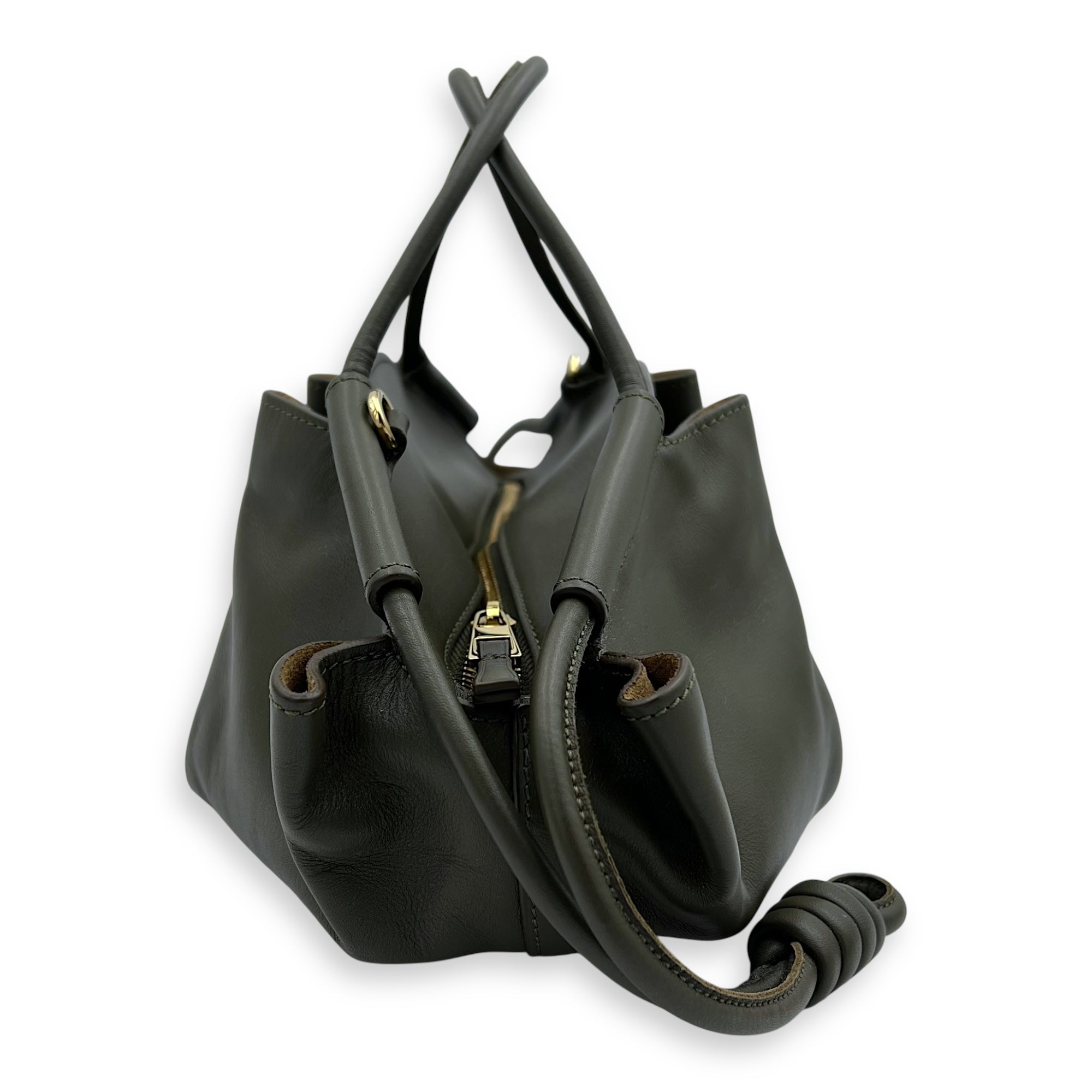 Loewe Paseo Top Handle Bag Green in Calfskin, Gold hardware_9