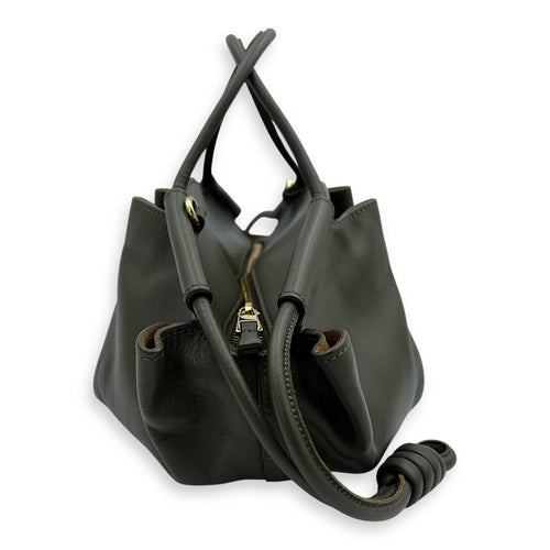 Loewe Paseo Top Handle Bag Green in Calfskin, Gold hardware_9