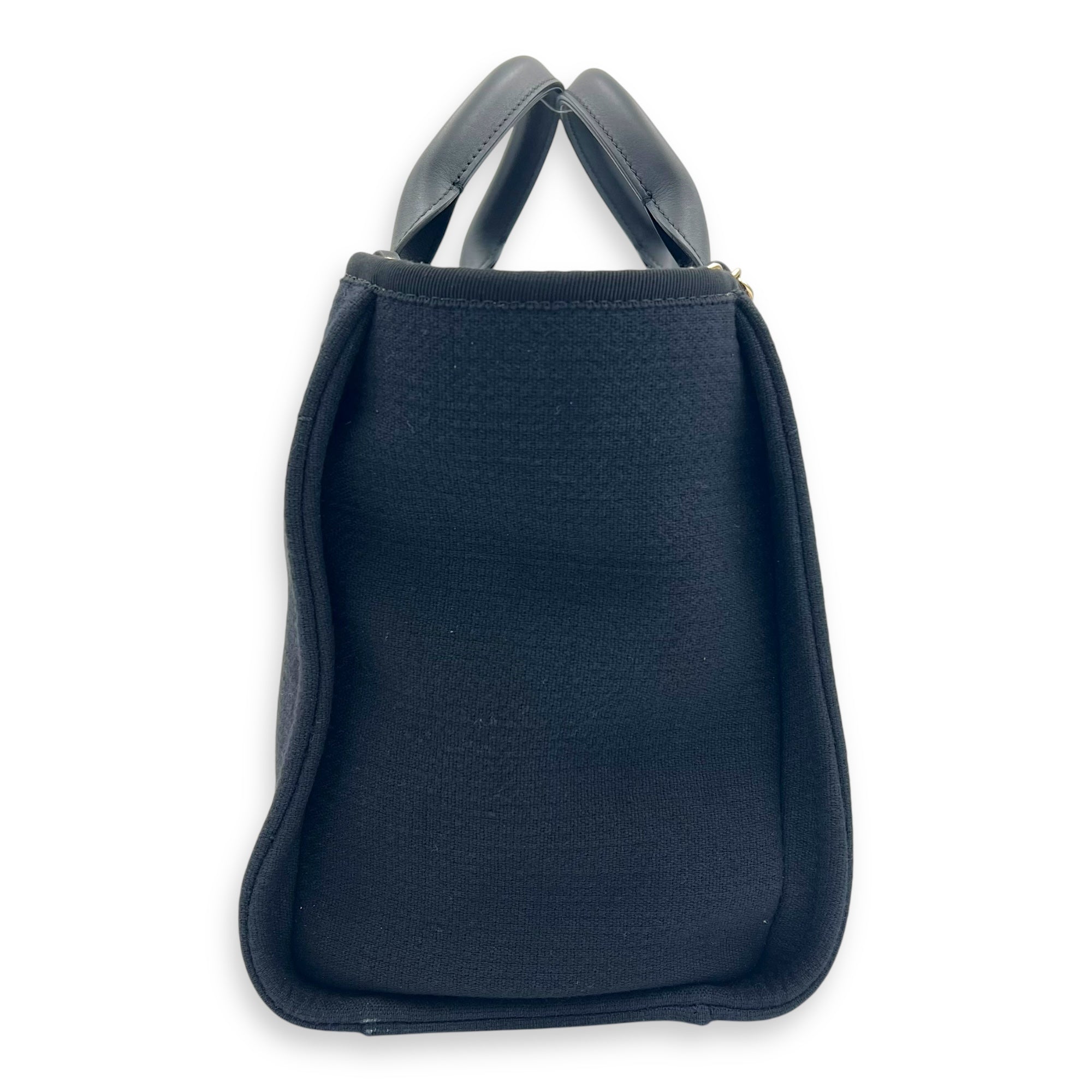 Chanel Deauville Tote Bag Black in Canvas, Gold hardware_8