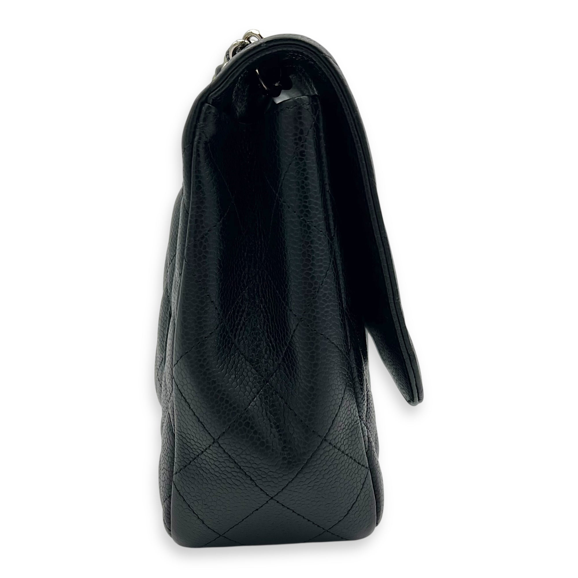 Chanel Classic Shoulder Bag Jumbo Black in Caviar Leather, Silver hardware_10
