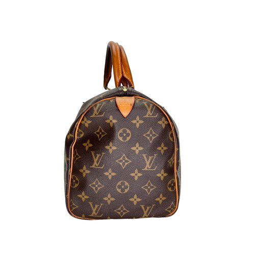 Speedy 30 Brown Top Handle Bag in Monogram Coated Canvas, Gold hardware