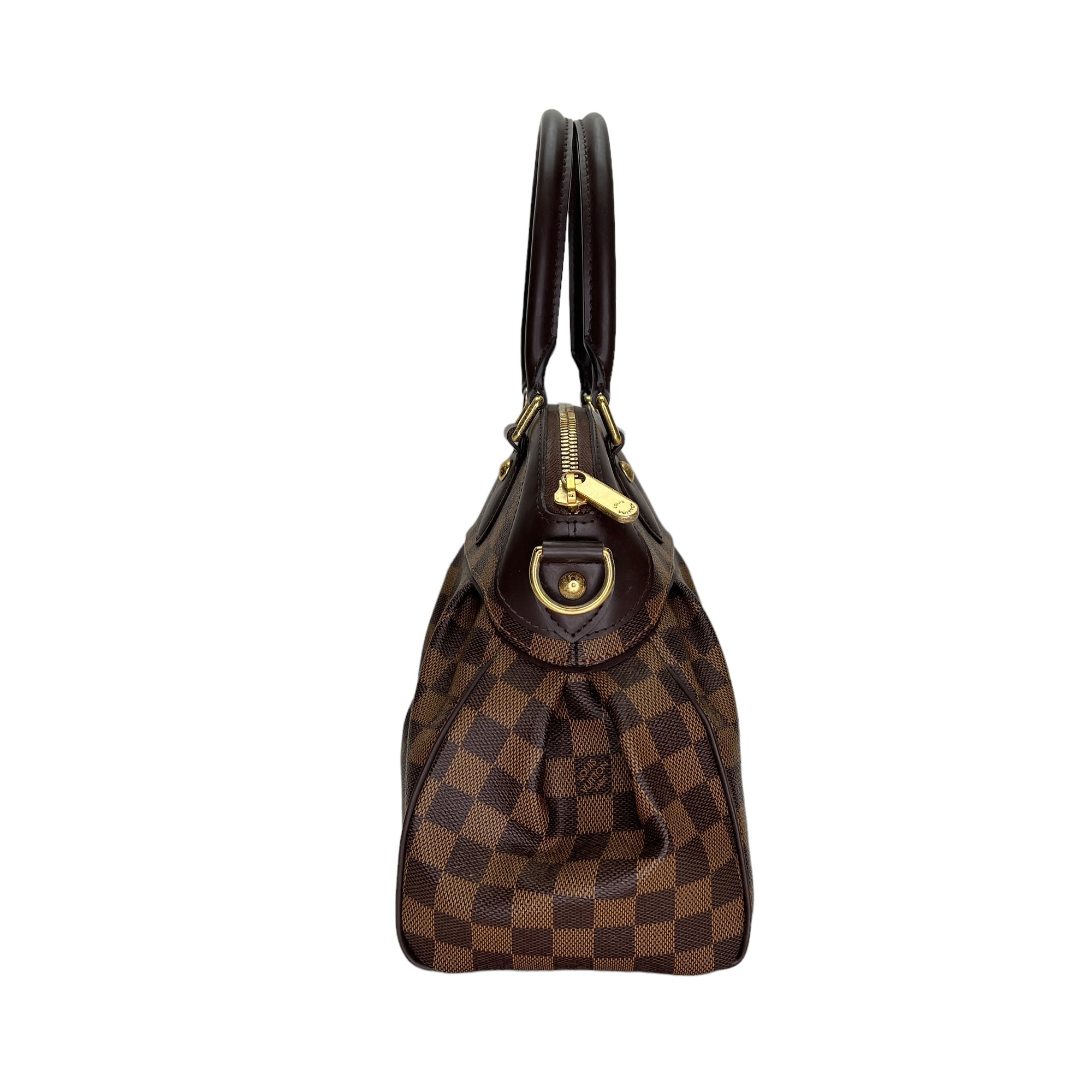 Trevi PM Brown Top Handle Bag in Coated Canvas, Gold hardware