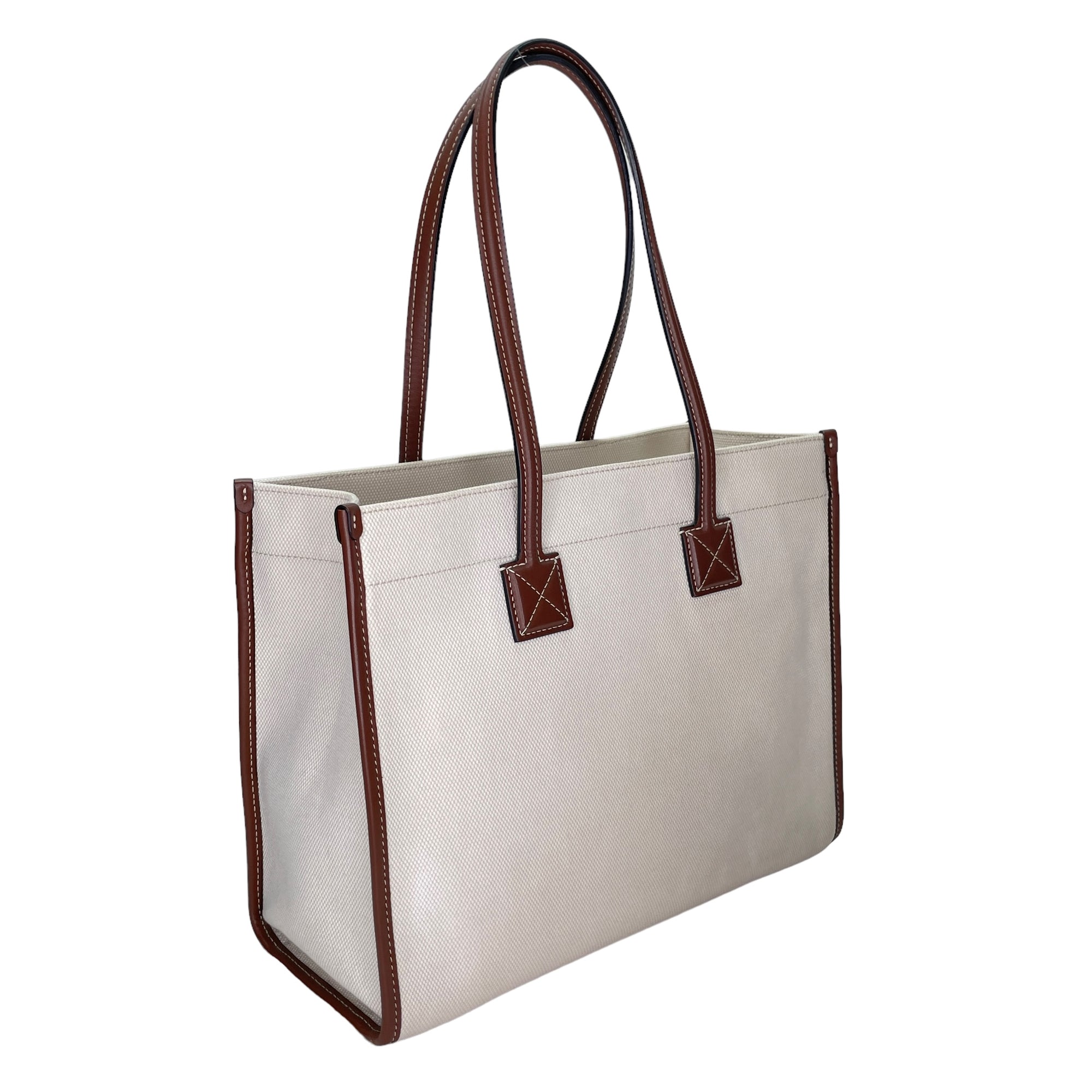 Freya Small Brown Tote Bag in Canvas, Gold hardware