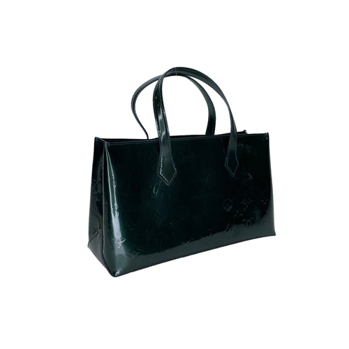 Wilshire PM Green Top Handle Bag in Patent Leather, Gold hardware