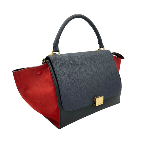 Trapeze Medium Black Top Handle Bag in Calfskin, Gold hardware