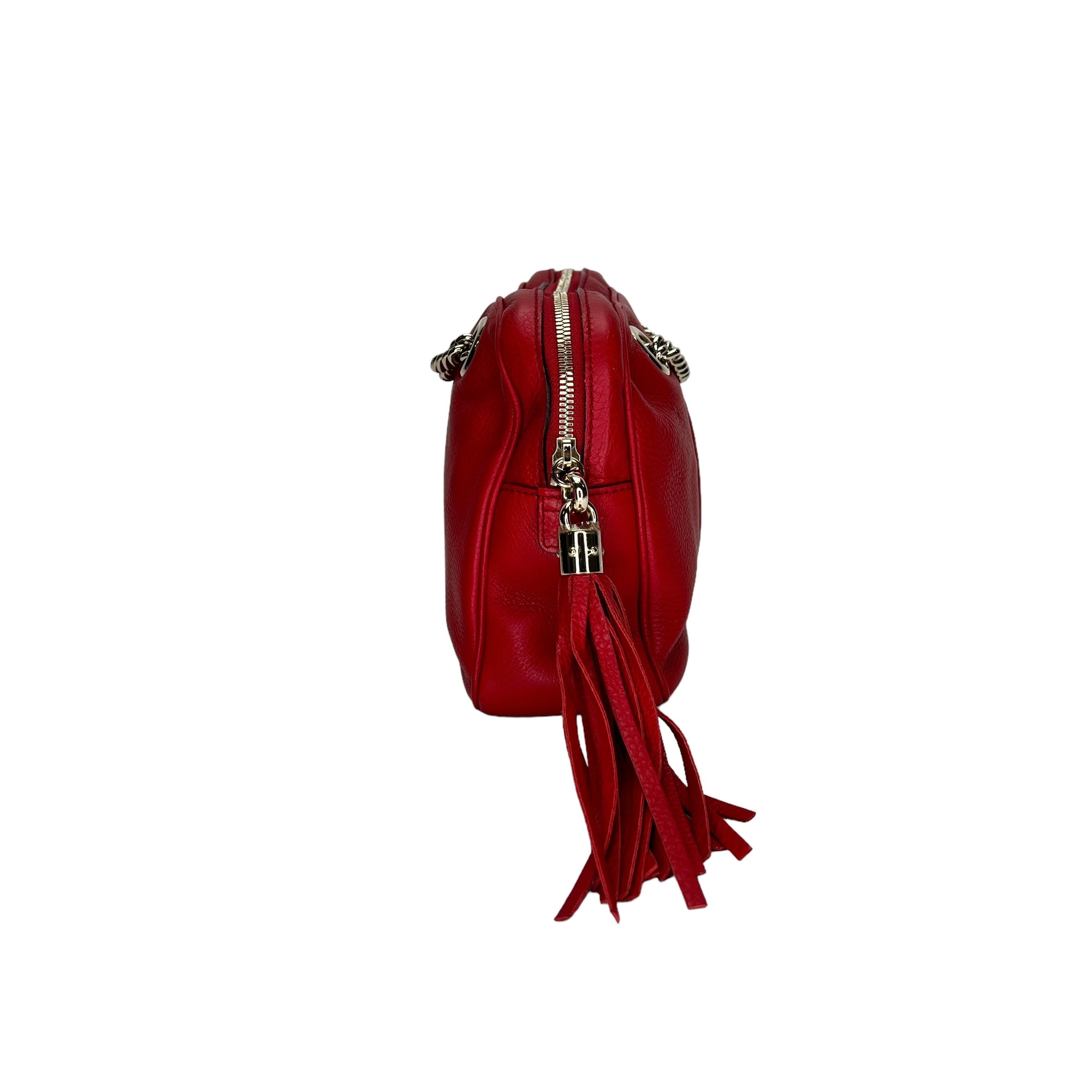 Soho Chain Red Shoulder Bag in Calfskin, Light Gold hardware