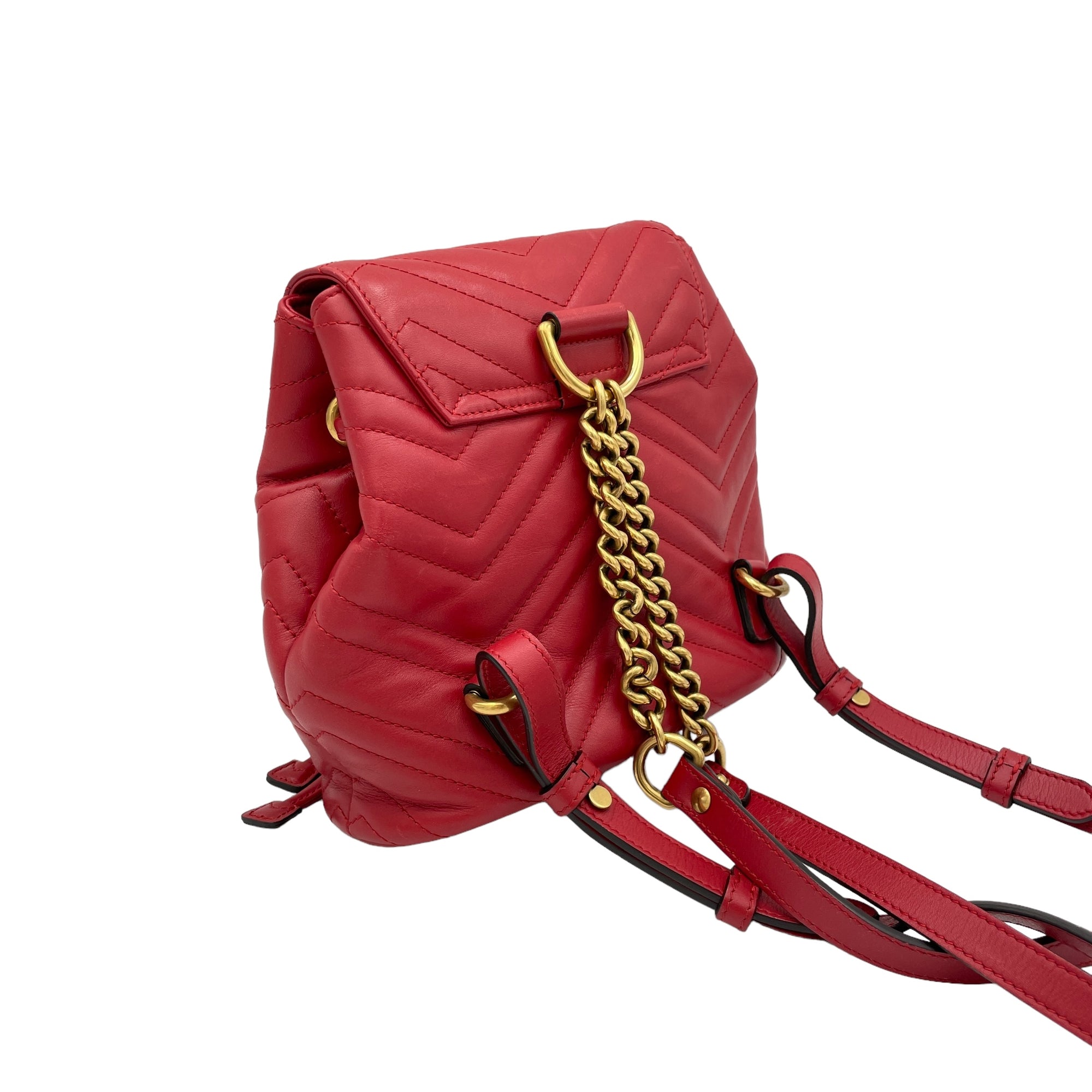 Marmont Red Backpack in Calfskin, Gold hardware